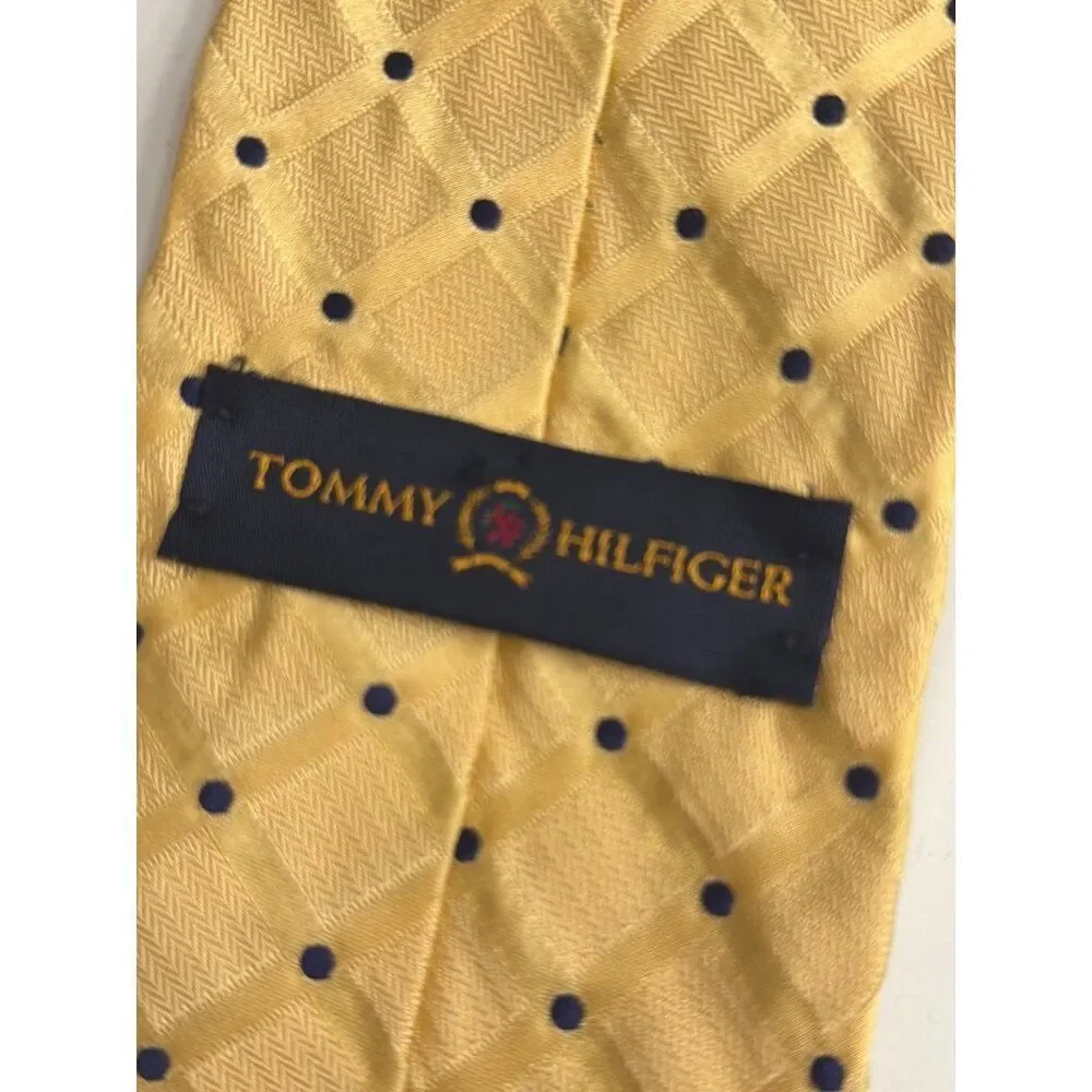 Tommy Hilfiger Yellow Blue Polka Dot Silk Men’s Necktie